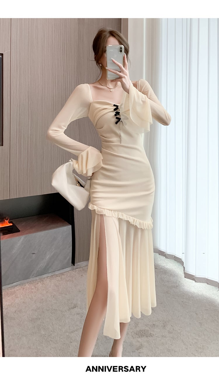 【dress】スリットマーメイドワンピース　M18366