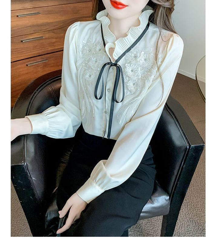 【tops】柔らかくて優しい印象フリルシャツトップス2色　M16912