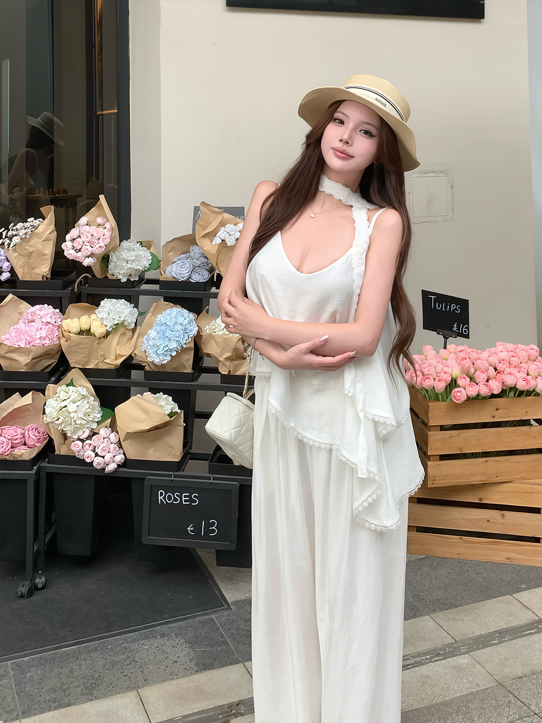 【set】スカーフ×キャミソール×ワイドパンツ3点セット Q8609
