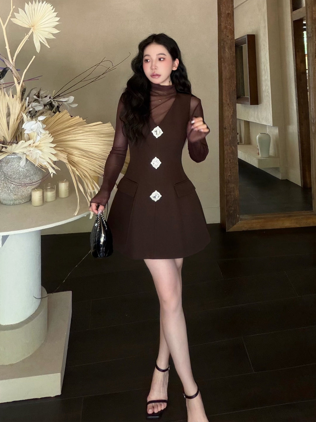 【dress】ラインストーン付きベストワンピース Q9087