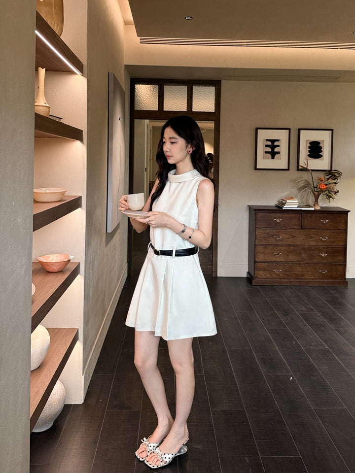 【dress】ベルト付きノースリーブミニワンピース Q8669