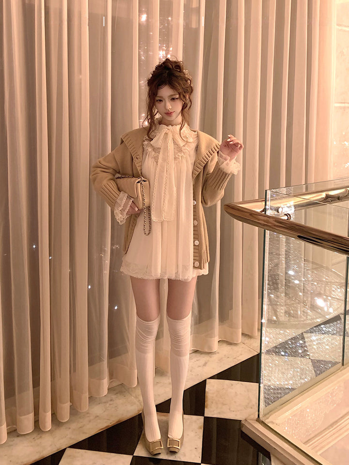 【dress】ギャザーフリルレースドッキングミニワンピース Q9229
