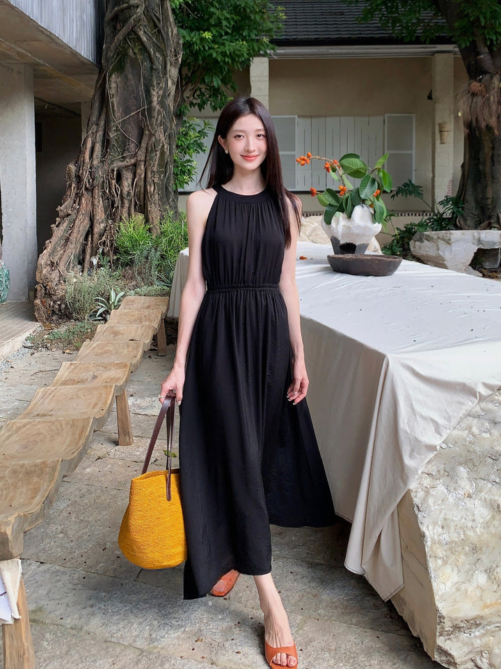 【dress】ノースリーブバックリボンロングワンピース Q8650