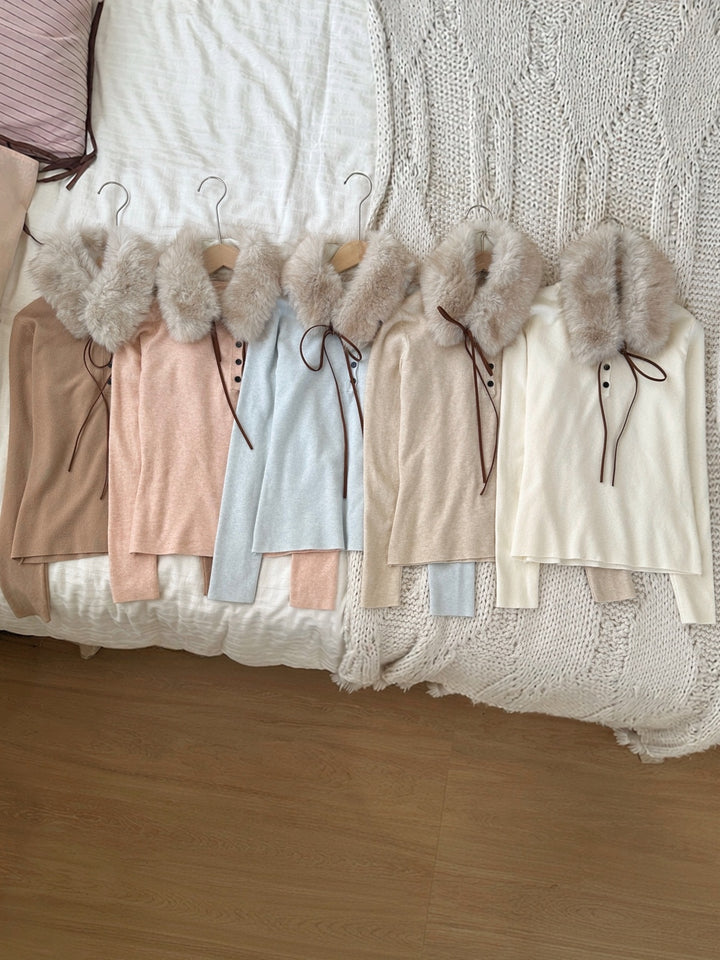 【tops】ファースカーフ付きニットトップス Q9324