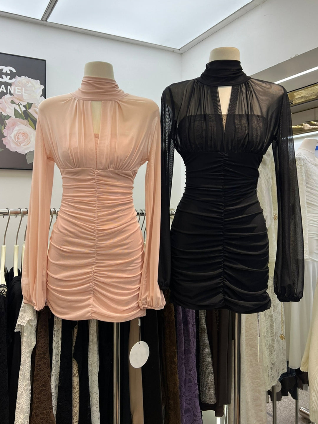 【dress】チュールドッキングギャザーワンピース Q9325