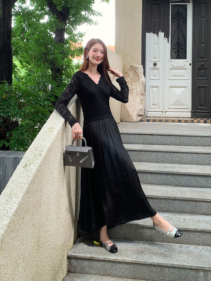 【dress】レースドッキングロングワンピース Q9109