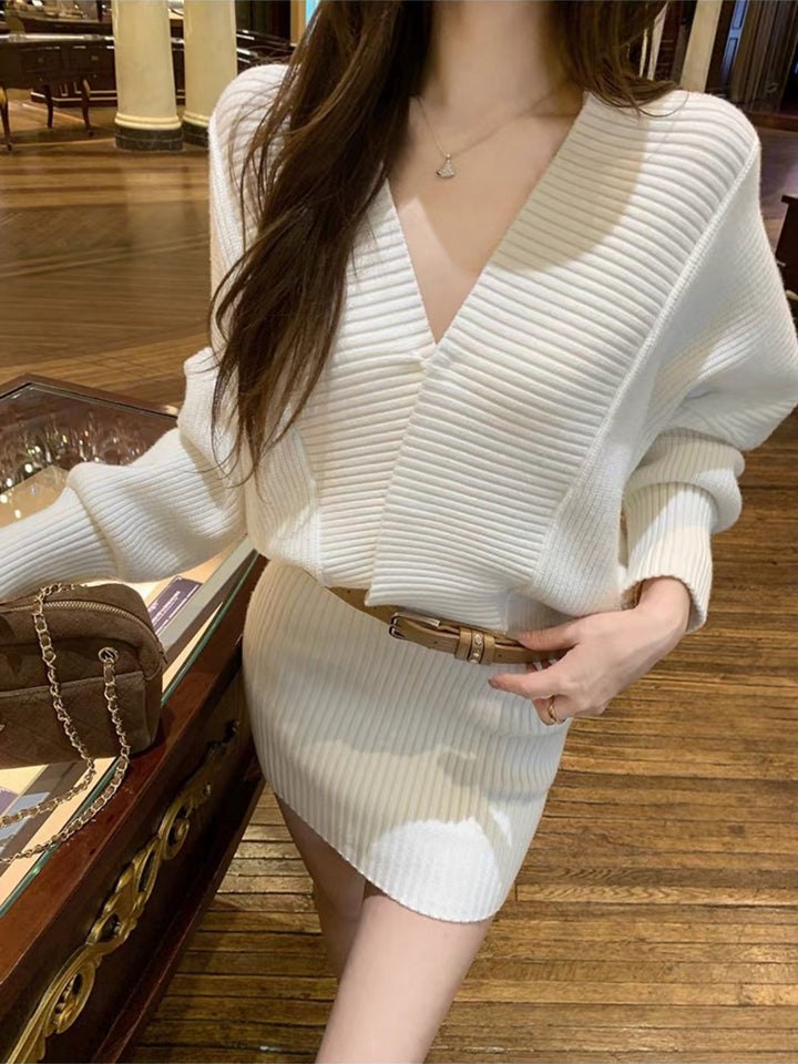 【dress】クロスネックニットワンピース Q9312