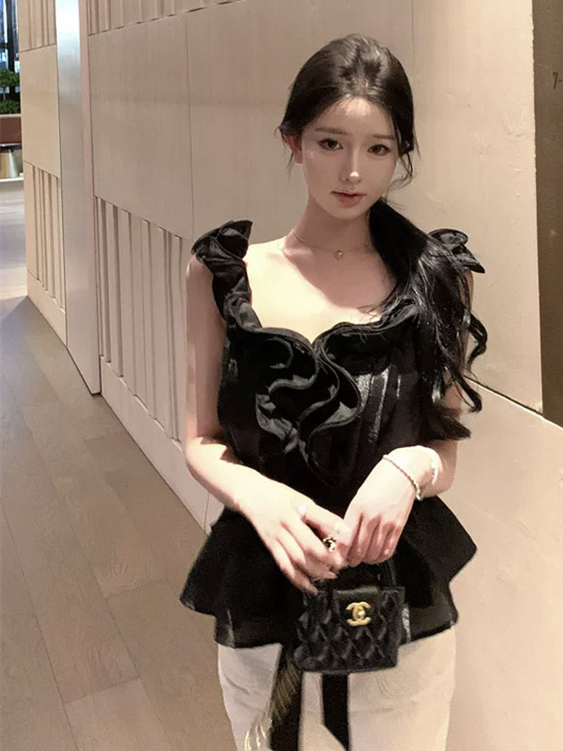 【tops】リボン付きギャザーフリルトップス Q8639