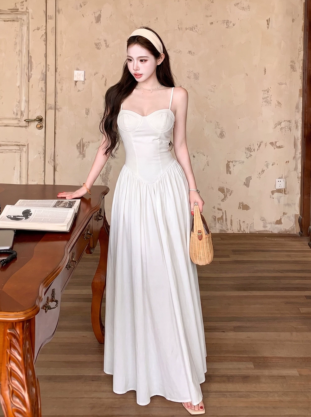 【dress】胸パット付きロングキャミワンピース Q8574