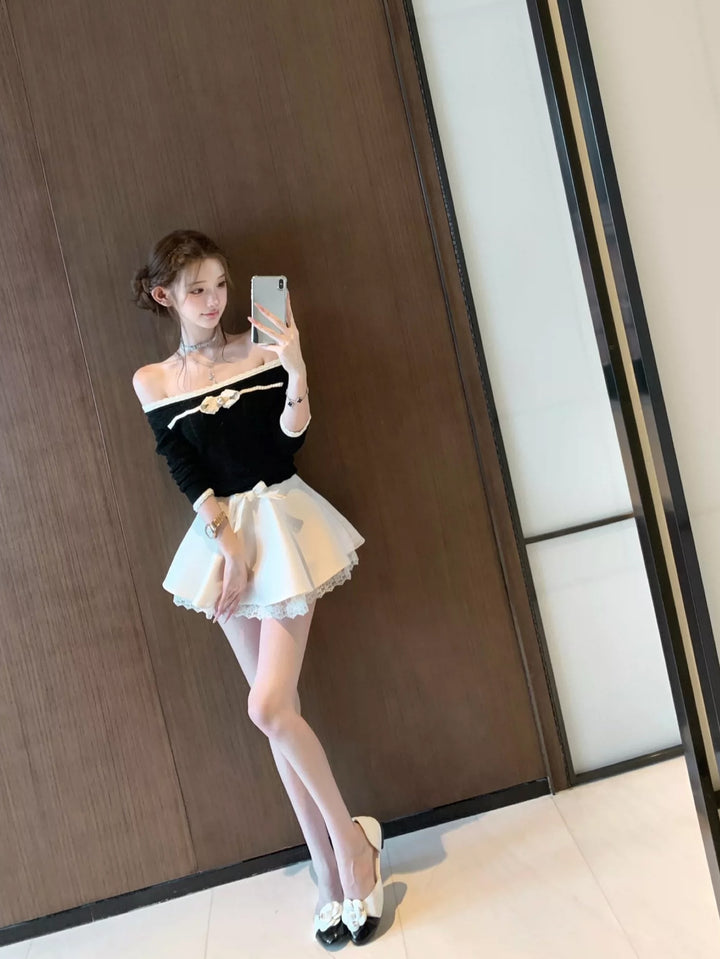 【tops】オフショルダーニットトップス Q9079
