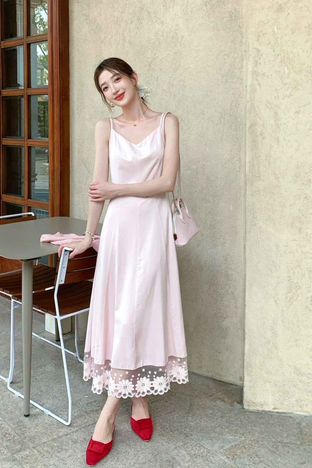 【dress】レースドッキングロングキャミワンピース Q8680