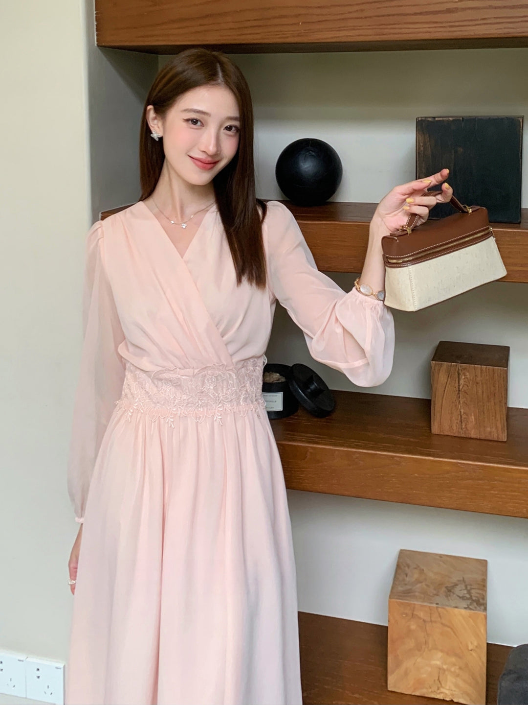 【dress】レースドッキングロングワンピース Q8932
