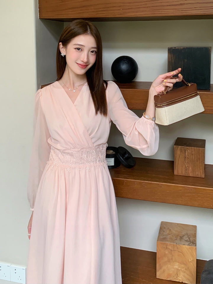 【dress】レースドッキングロングワンピース Q8932