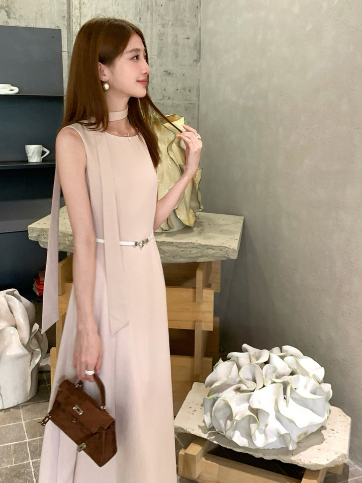 【dress】ベルト付きノースリーブロングワンピース Q8981