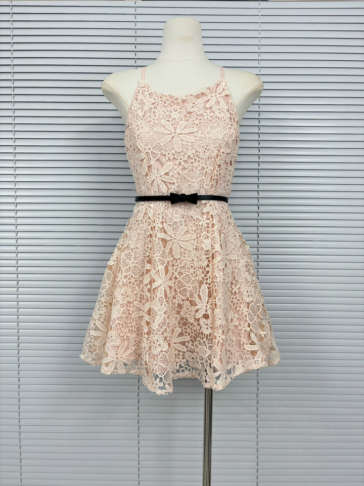 【dress】ベルト付きノースリーブレースワンピース Q8755