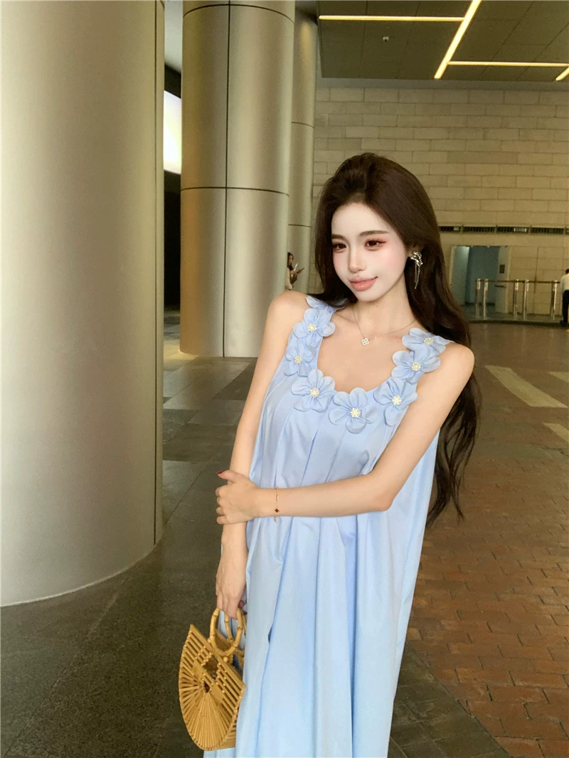 【dress】立体感フラワーロングキャミワンピース Q8570