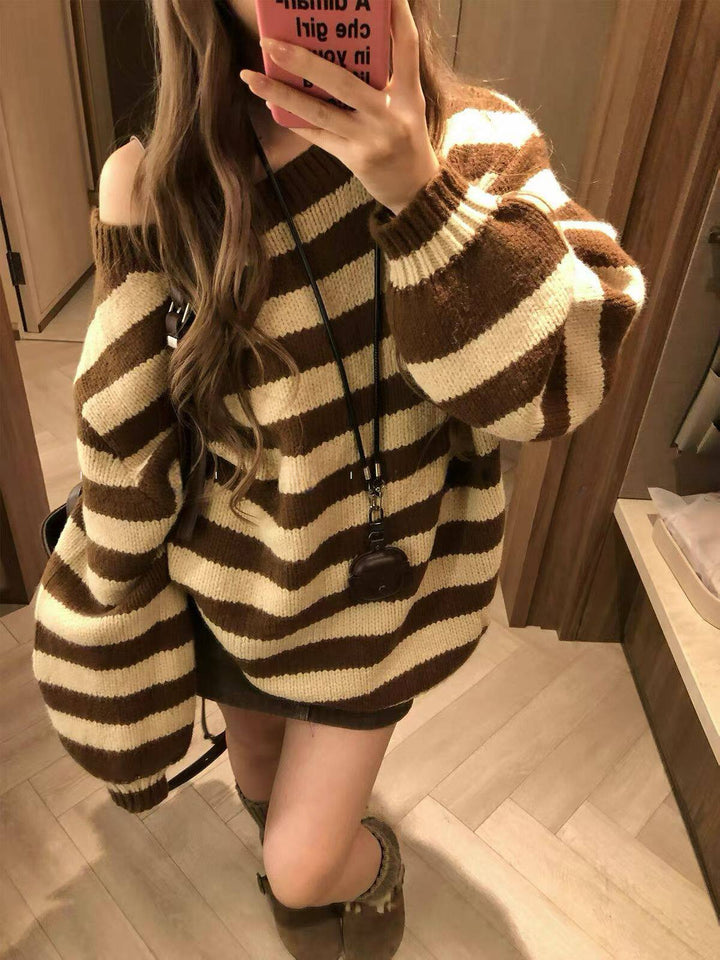 【tops】ボーダー柄ニットトップス Q9284