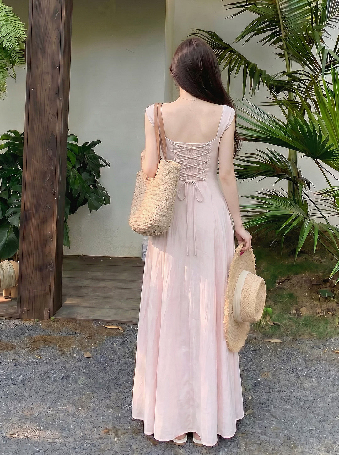 【dress】スクエアネックロングワンピース Q8646
