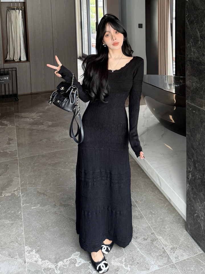 【dress】ロングアイレットニットワンピース Q9189