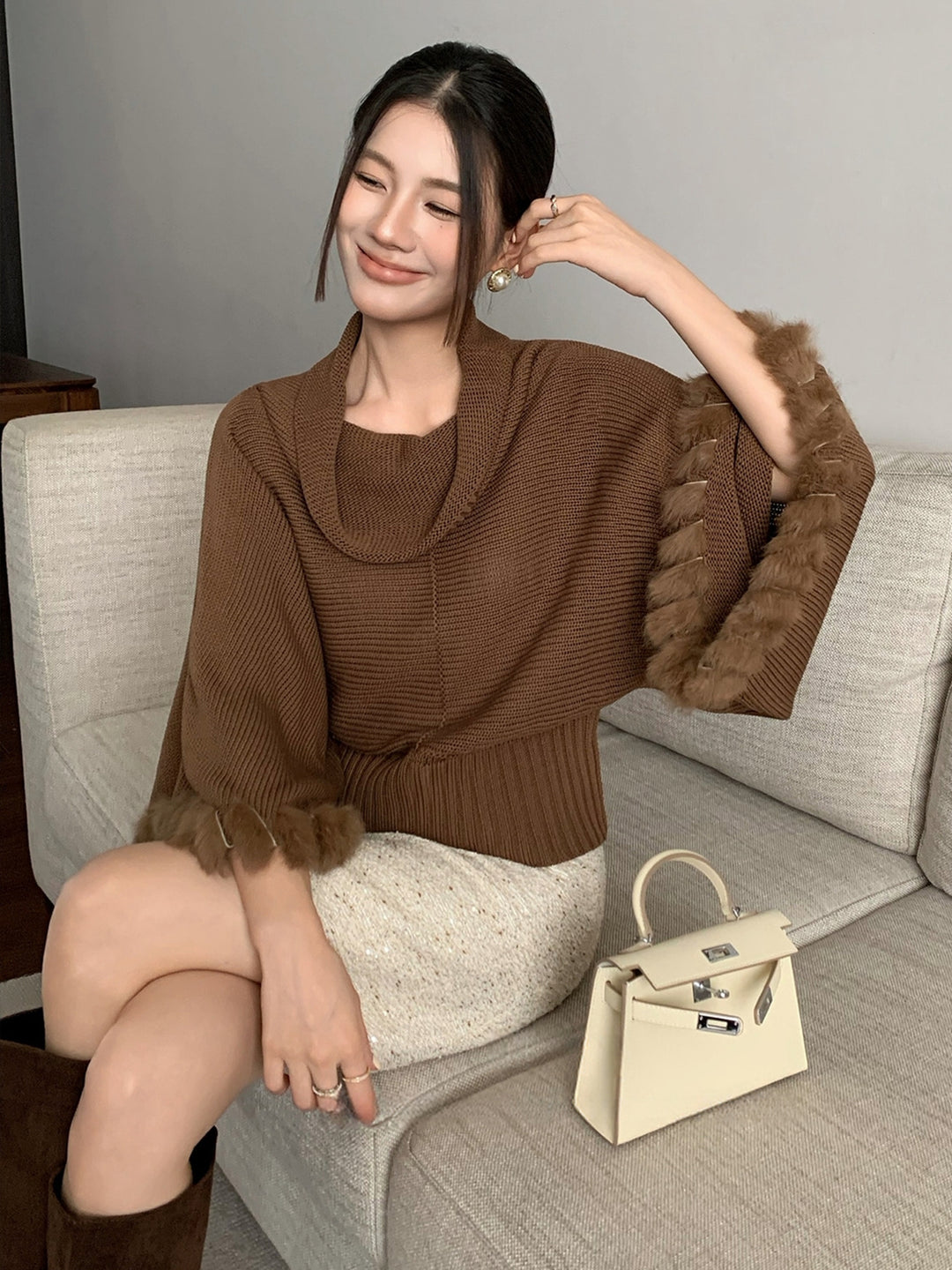 【tops】ファードッキングニットトップス Q9236