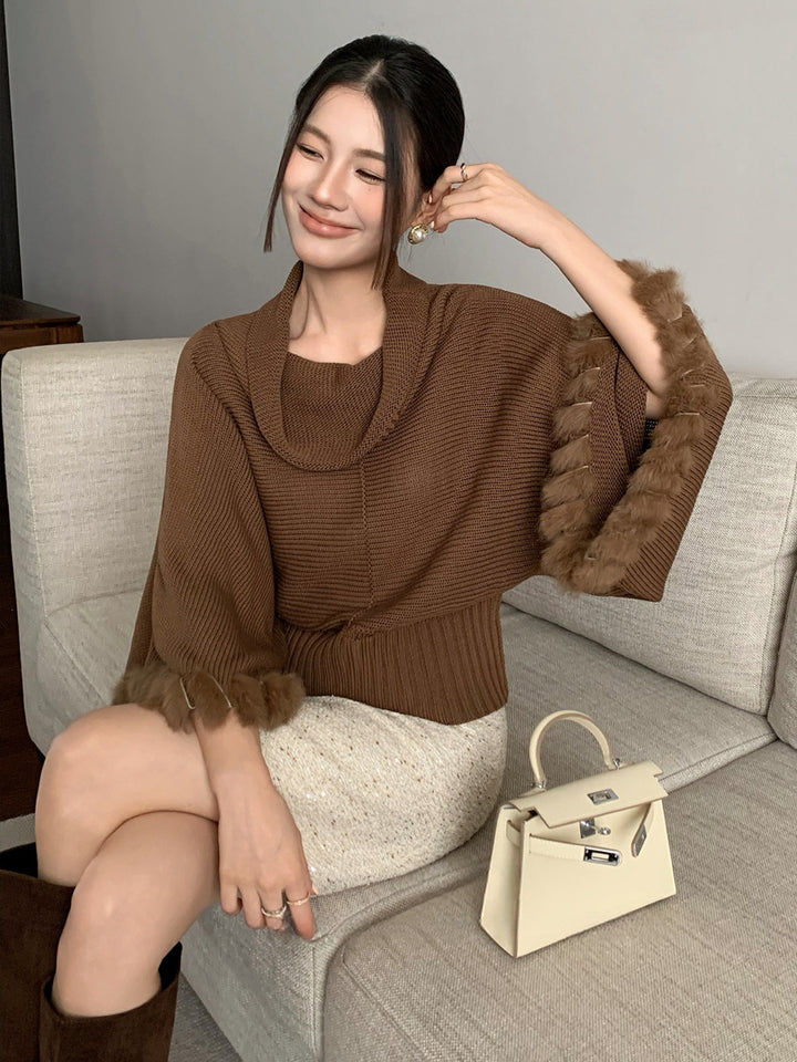 【tops】ファードッキングニットトップス Q9236