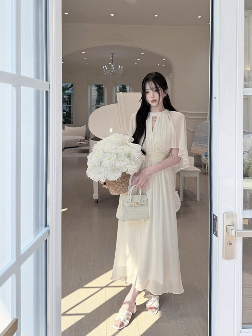 【dress】パール付きロングワンピース Q8684
