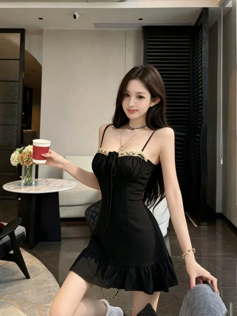 【dress】レースドッキングミニキャミワンピース Q8640