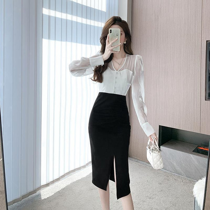 【dress】Vネックドッキングワンピース　M26462