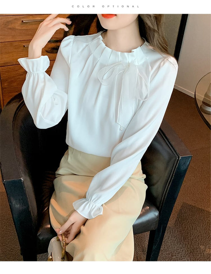 【tops】今季マストバイエレガントリボン付きシャツトップス　M16787