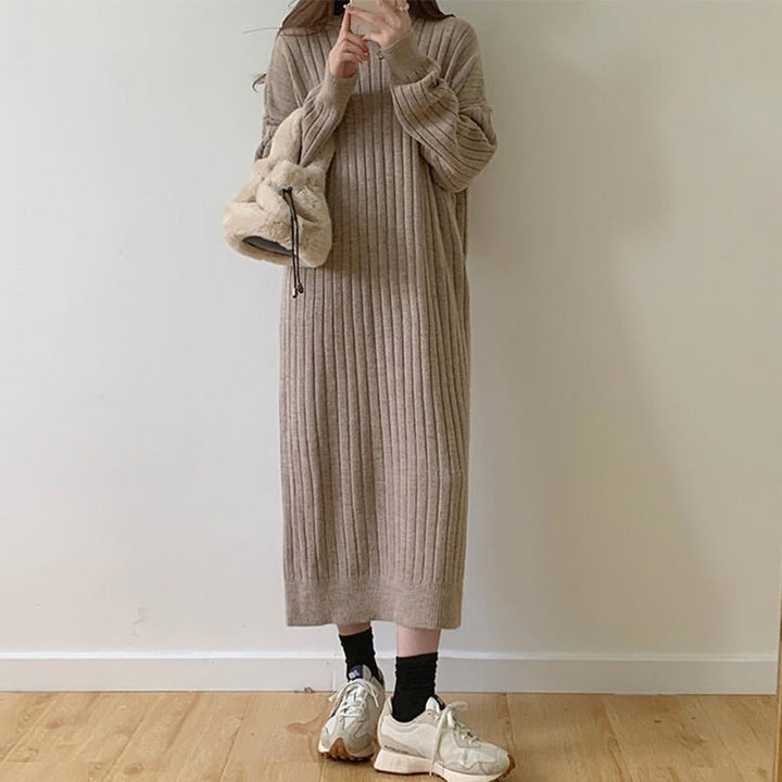 【dress】韓国系シンプルフード付きニットワンピース　M17494