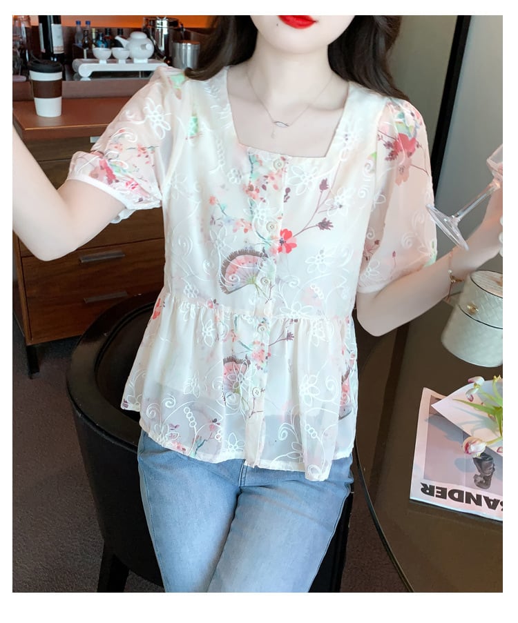 【tops】大人らしい スウィート花柄シャツトップス　M16892