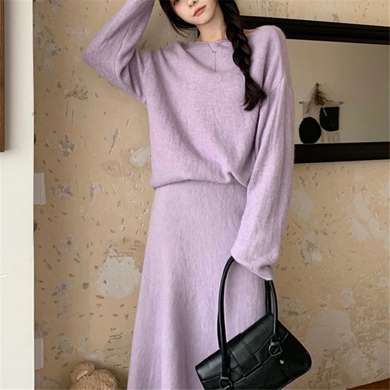 【set】シンプルニットセーター×スカートセット　N2247