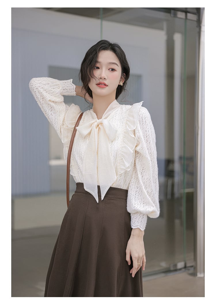 【tops】リボン付きシャツトップス　M21001