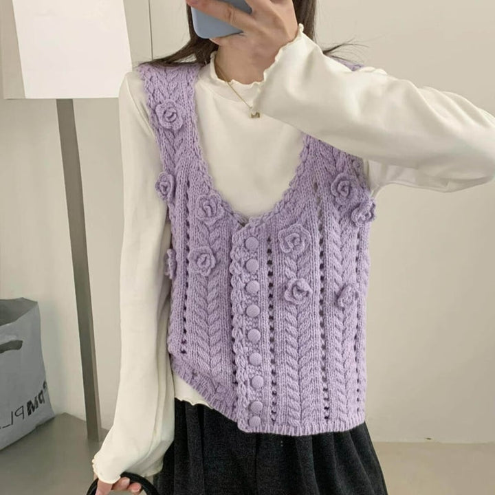 【tops】立体フラワーニットベスト Q8080