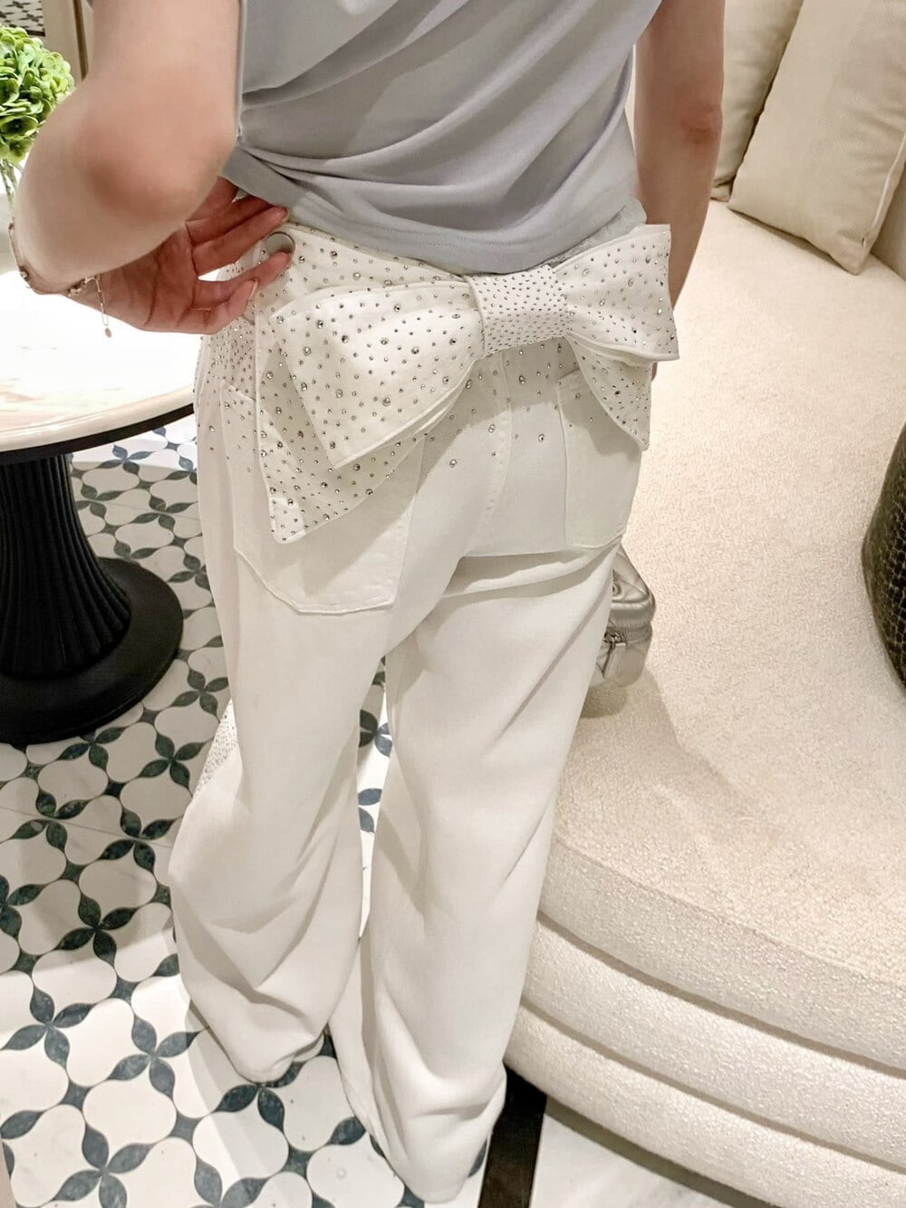 【bottoms】スパンコール付きバックリボンデニムパンツ　N3544