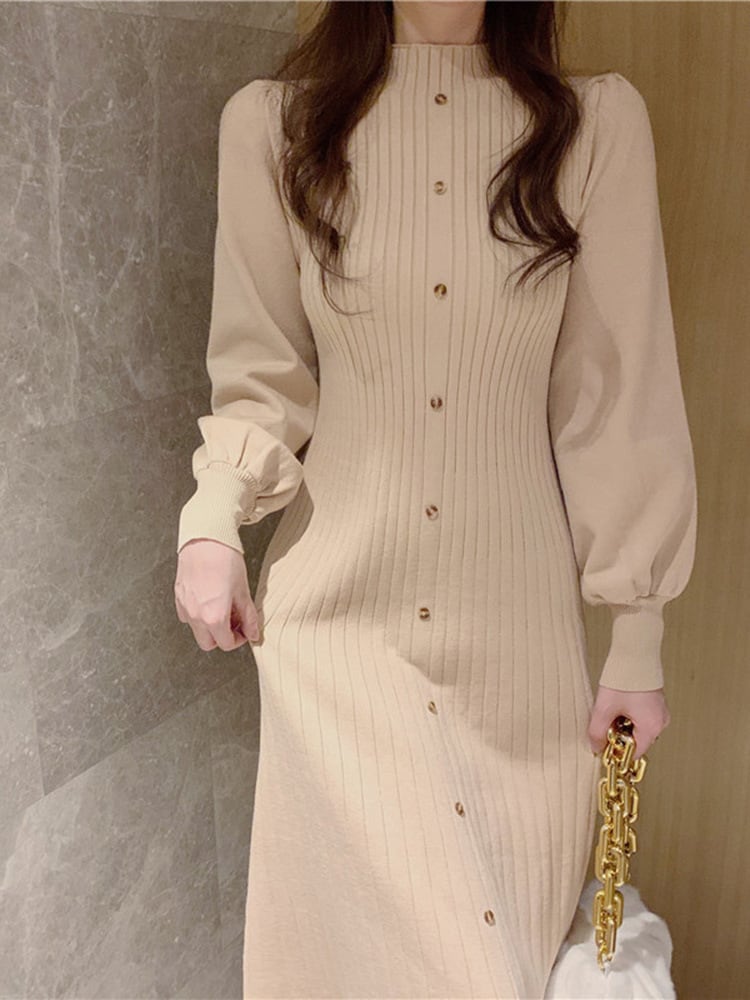 【dress】ボタンデザインニットワンピース　M26867