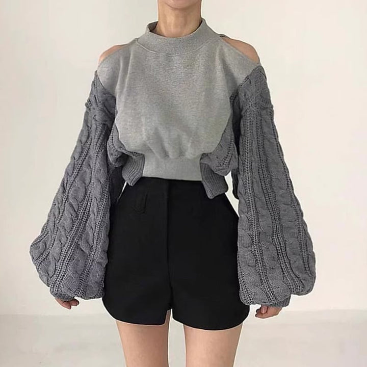 【tops】ニット切り替えオフショルダープルオーバー　M26064