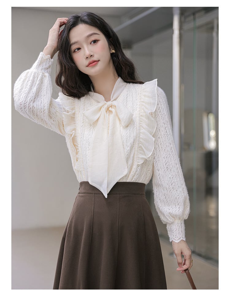 【tops】リボン付きシャツトップス　M21001