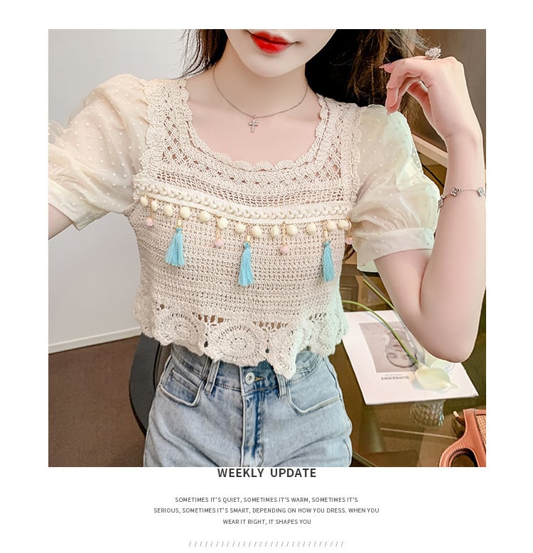 【tops】柔らかくて優しい印象カットワークニットトップス　M17061
