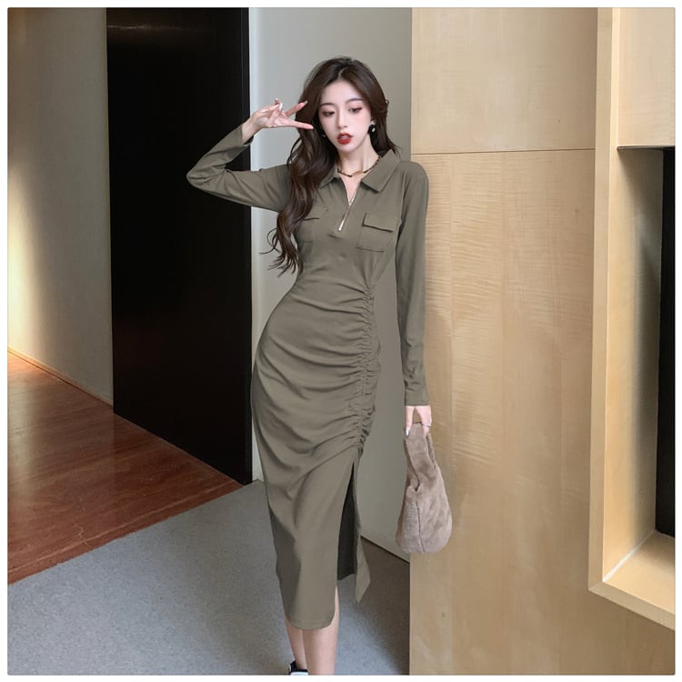 【dress】人気を独占中 POLOネックスリットワンピース　M17014