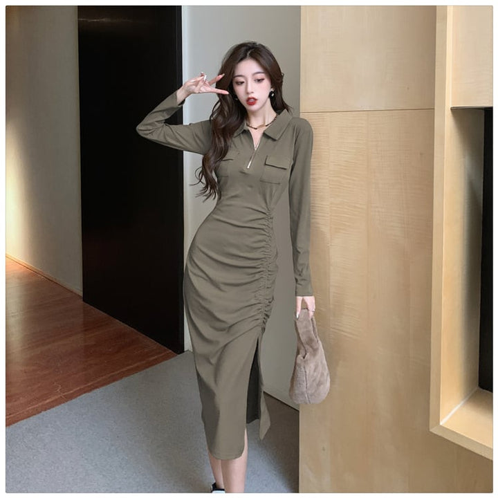 【dress】人気を独占中 POLOネックスリットワンピース　M17014