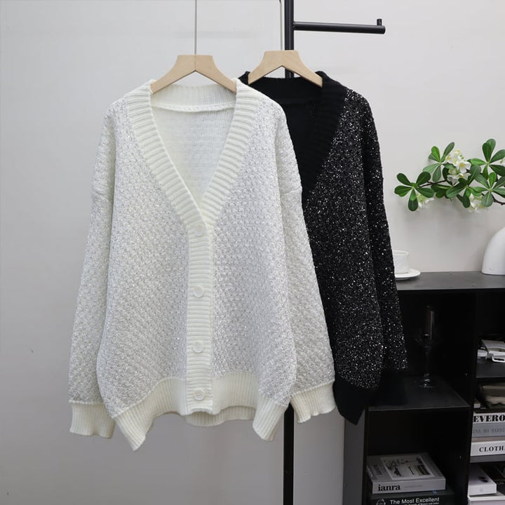 【outer】ラメ入りニットカーディガン Q7860