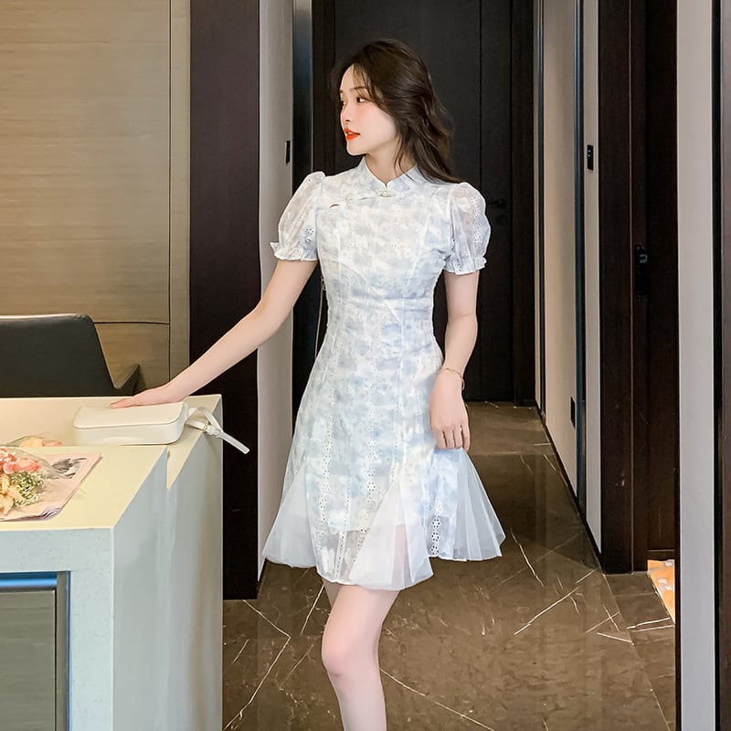 【dress】美人度アップエレガント刺繍デートワンピース　M17127