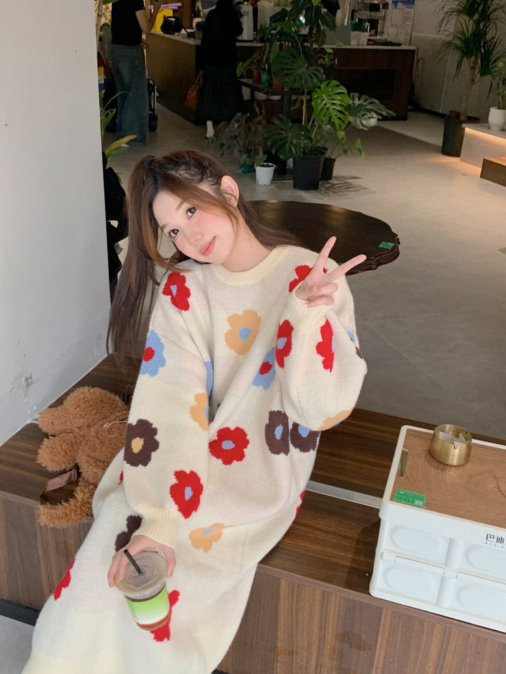 【dress】プリントニットワンピース　M26902