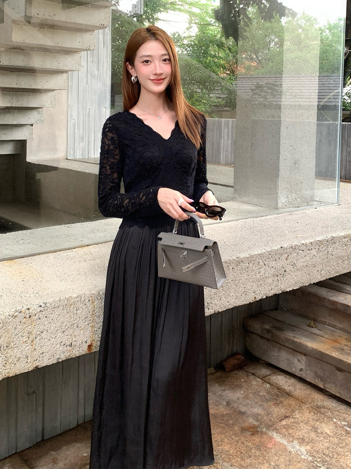 【dress】レースドッキングロングワンピース Q9109