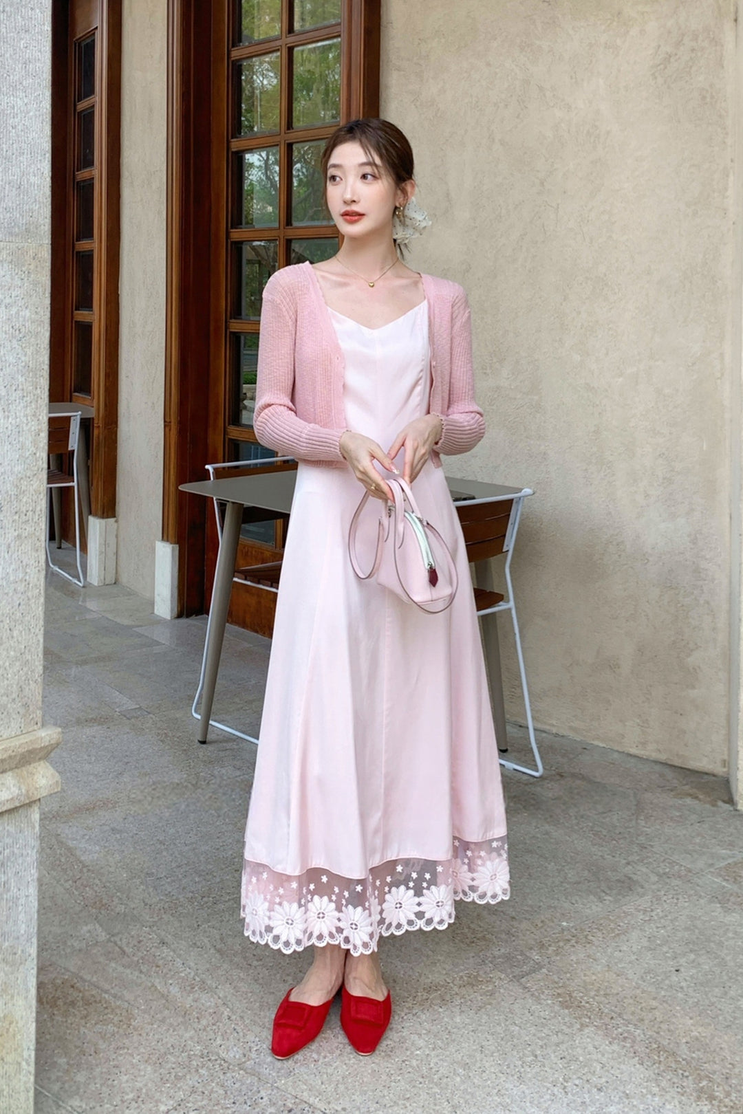 【dress】レースドッキングロングキャミワンピース Q8680