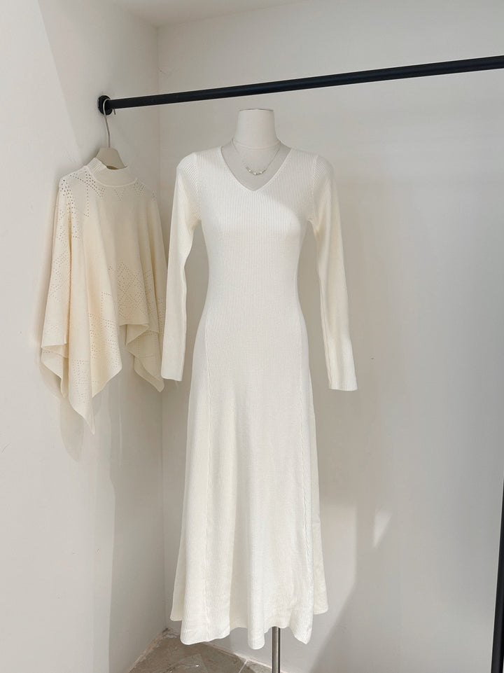 【set】ニットケープトップス×ロングニットワンピースセット Q9261