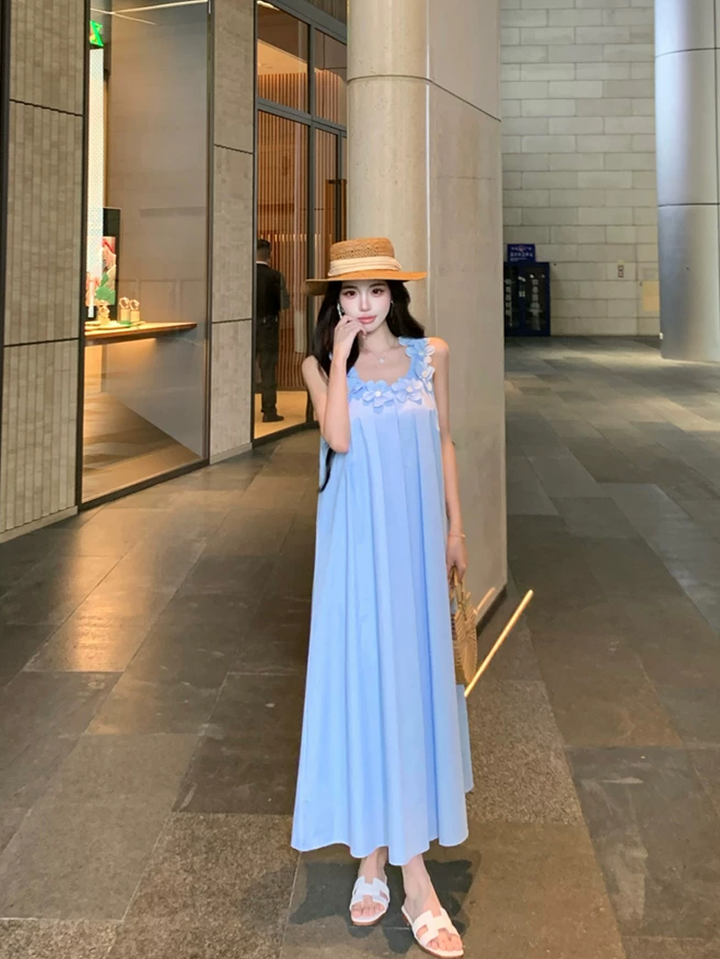 【dress】立体感フラワーロングキャミワンピース Q8570