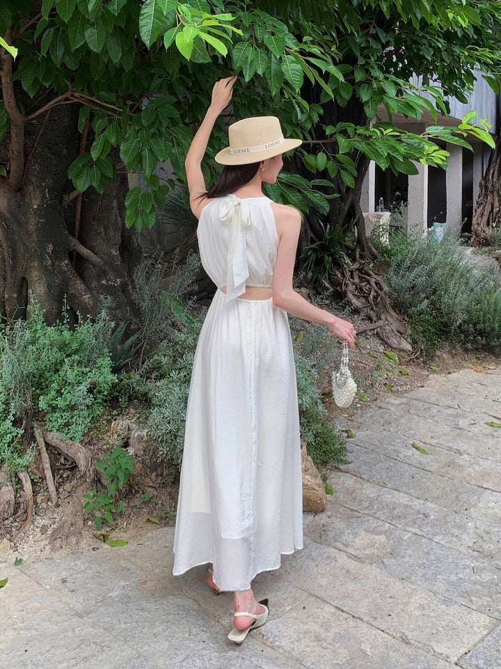 【dress】ノースリーブバックリボンロングワンピース Q8650
