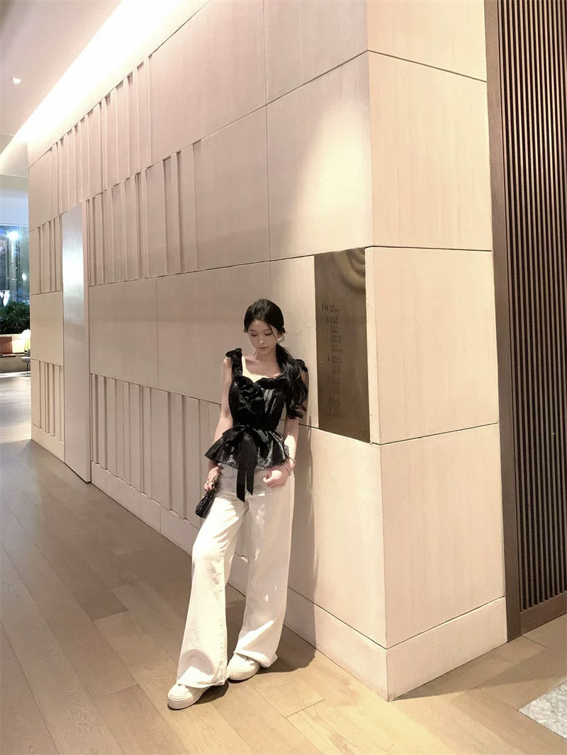 【tops】リボン付きギャザーフリルトップス Q8639